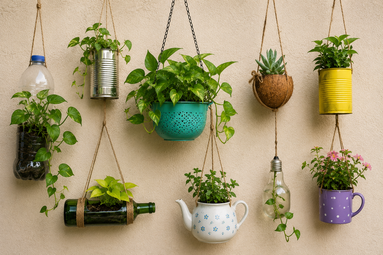 Creative Hanging Planters Made from Everyday Items